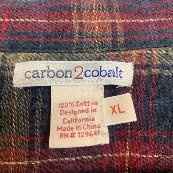 Carbon 2 Cobalt Men’s Long Sleeve Button Soft Plaid Check Flannel Shirt Size XL - Picture 4 of 6